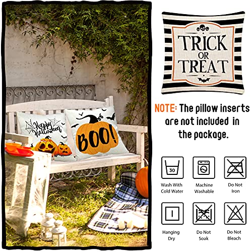 Halloween Pillow Covers Set of 4 - 18x18 Linen Cushion Covers