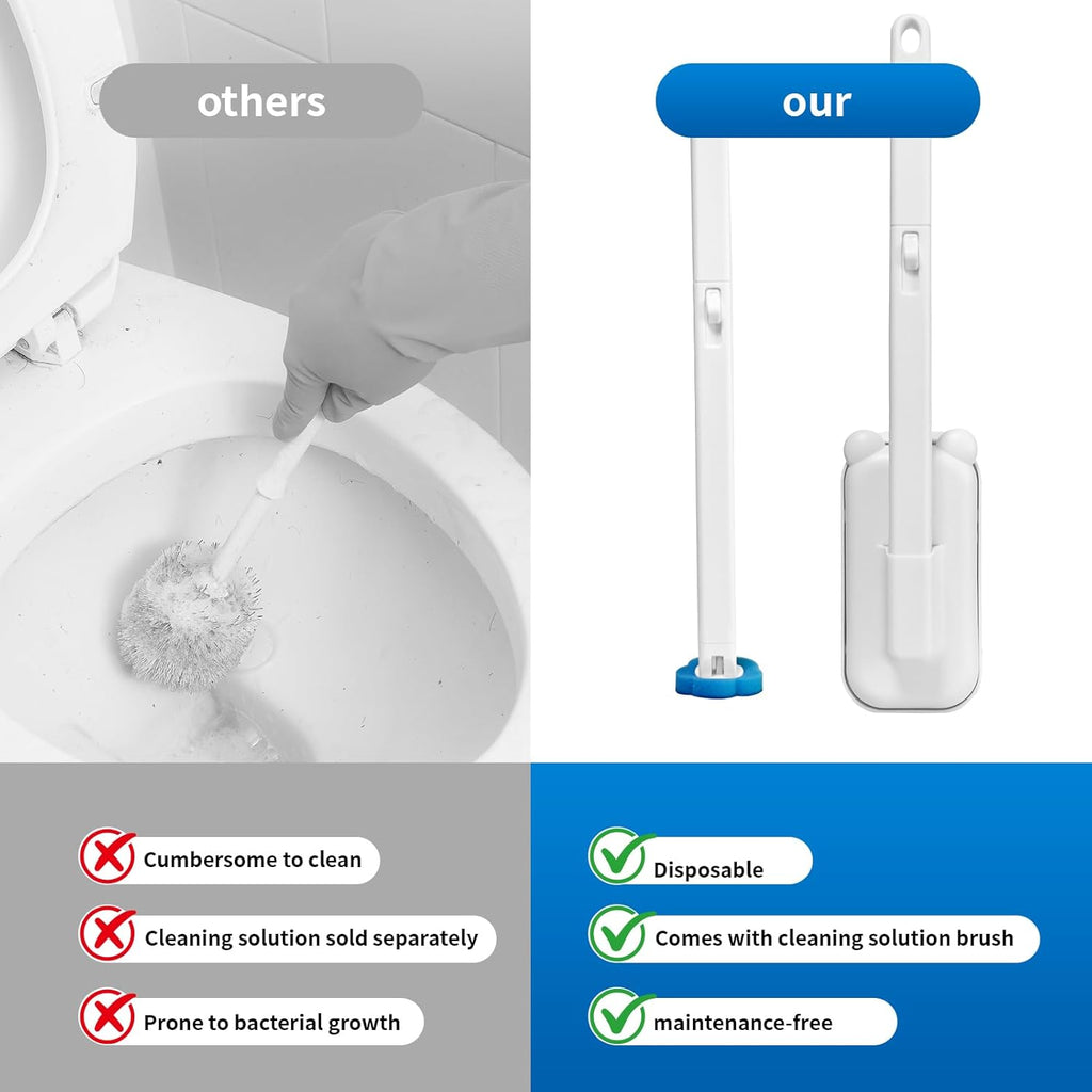 Skiennix Disposable Toilet Brush - 48 Refills Included | Wall-Mounted Holder for Deep Cleaning (White)