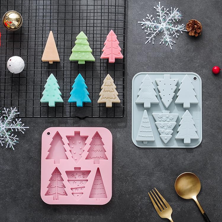 Christmas Tree Silicone Molds 6 Cavity Set - Holiday Baking & Candy Making