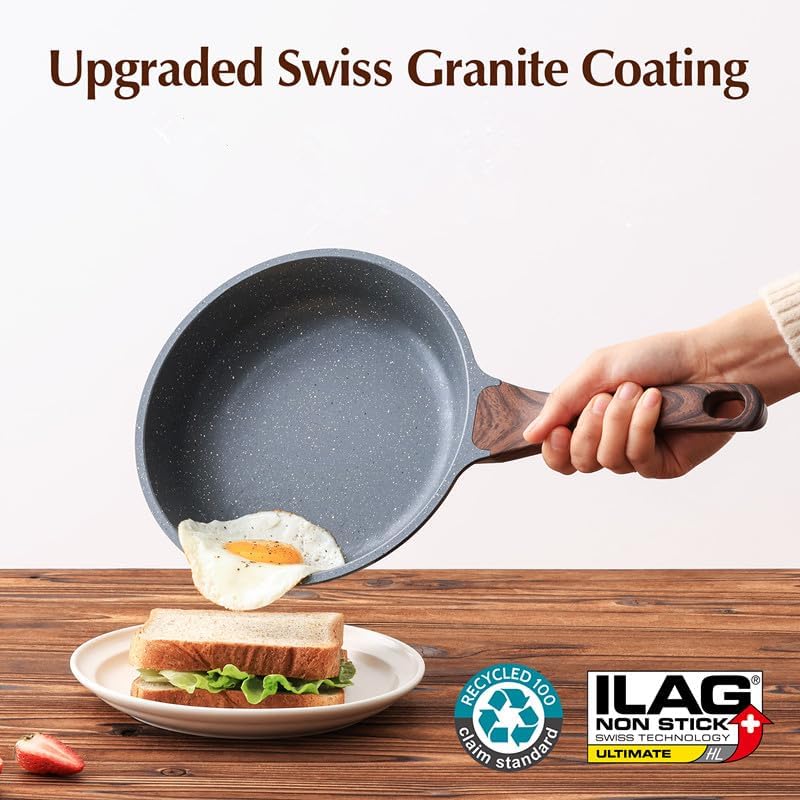 SENSARTE Nonstick Frying Pan Skillet - Healthy Omelet Pan with Glass Lid, 8-Inch, PFOA Free (2-Pack)