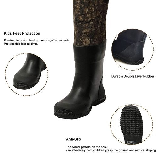 8 Fans Kids Chest Waders with Boots,Neoprene Waterproof Youth Waders Insulated Toddler Hunting & Fishing Waders for Kids Boys Girls Size 10/11