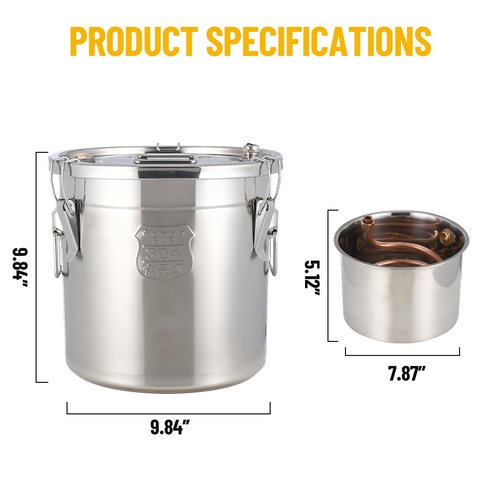 GarveeHome Alcohol Distiller - Spirits Kit w/Circulating Pump, Copper Tube & Dual Display Thermometer, Home Brew Wine Making Kit Oil Boiler Stainless Steel for Diy Whisky Wine Brandy,3 gal