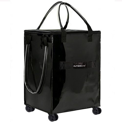 Reusable Grocery Bag on Wheels, Extended Handle Zipper Cover Foldable Rolling Tote, Large Shopping Trolley, Lightweight Storage Bag, Black