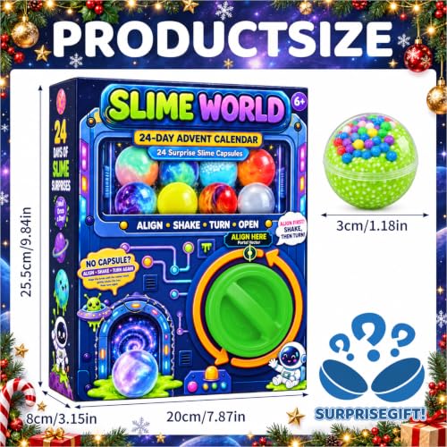 Kids Slime Advent Calendar 2026 - 24 Surprises for Christmas Countdown, Sensory & Stress Relief Toy