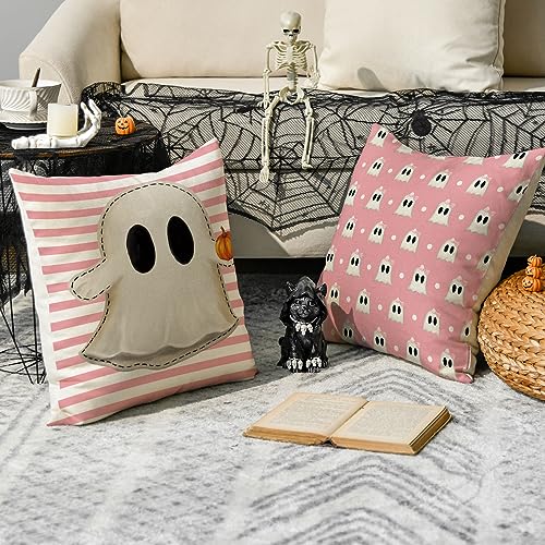 AVOIN colorlife Halloween Pink Ghost Throw Pillow Covers 18x18 Inches Set of 4