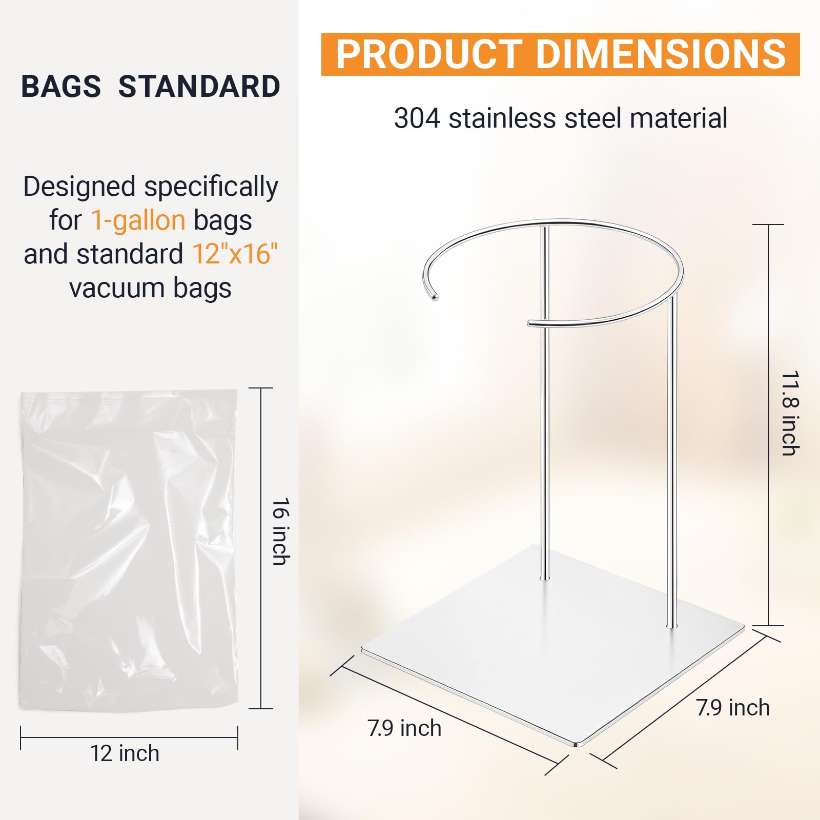 MorningRo Pouches Stand for Vacuum Packaging, 1 gallon Bags Stainless Steel Bag Stand, Holds and Supports Vacuum Sealing Bags for Spill-free, Filling and Sealing