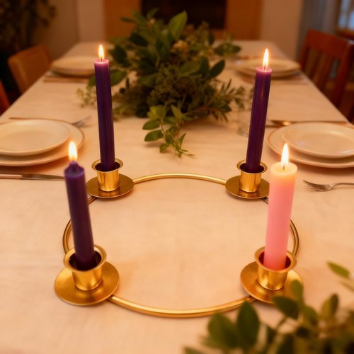 Advent Wreath Candle Holder - Gold Taper Candle Rings for Christmas | 4-Candle Design for Holiday Decor
