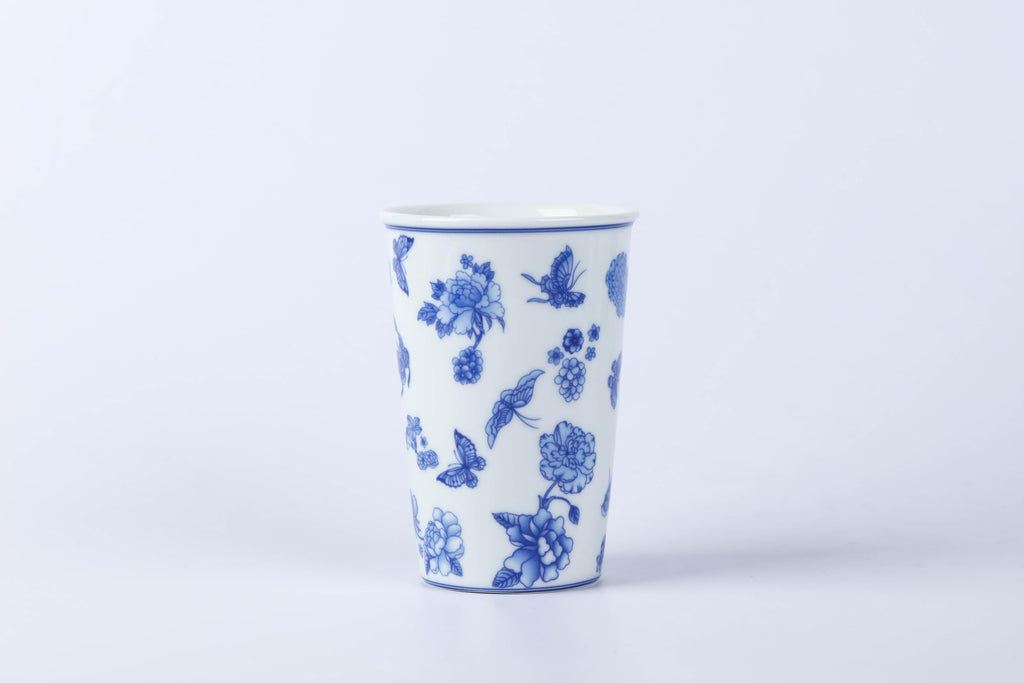 meicilin 14 oz ceramics Handmade blue and white Retro Coke cups coffee tea set of 4 china Coffee Mugs for Tea, Milk,Dishwasher and Microwave Safe，Free gift soft silicone cover and gift box