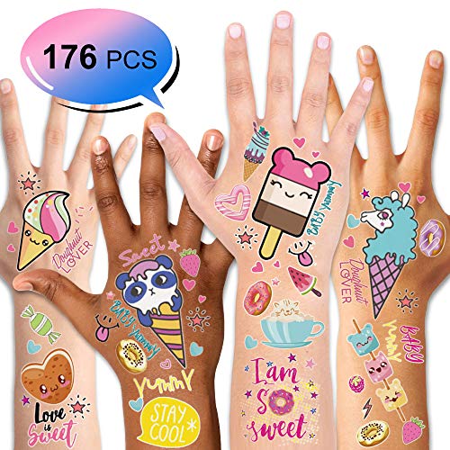 Konsait 176PCS Kids Temporary Tattoos Waterproof Candy Ice Cream