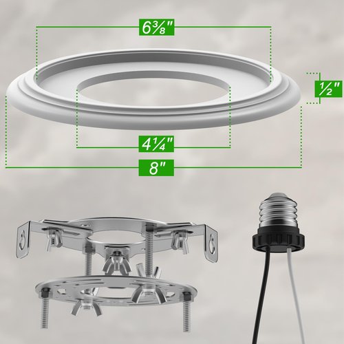 AKEETO 5 & 6 Inch Recessed Can Light Conversion Kit, Upgrade to Stylish Pendant & Hanging Light, Ceiling Fan Compatible, Includes 8-Inch 3D Ceiling Medallion (Matte White Finish, 1-Pack)