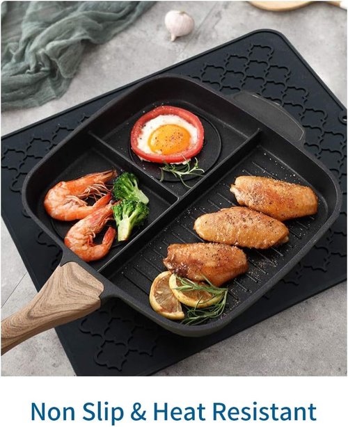 AMOAMI Dish Drying Mat - Heat Resistant Silicone Kitchen Pad | 12" x 16", Black