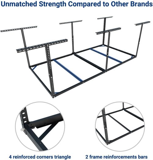 FLEXIMOUNTS 4x8 Overhead Garage Storage Rack - Heavy-Duty Metal Ceiling Organizer | 600lbs Capacity, Black