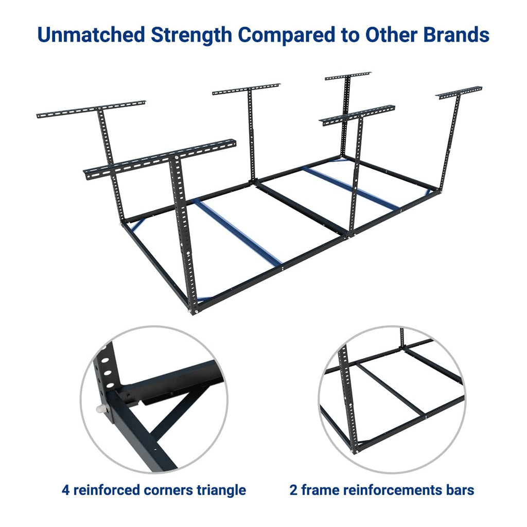FLEXIMOUNTS 4x8 Overhead Garage Storage Rack without Decking, Storage Organization System, Heavy Duty Metal Garage Ceiling Racks, 600lbs Weight Capacity, Black, Lite Series