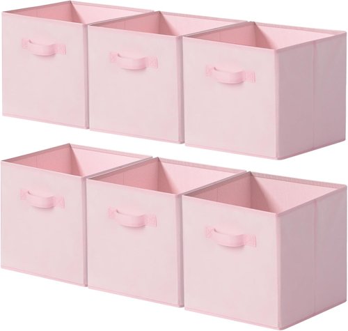 Cupic Cupid Storage Cubes - 11x11 Open Bins with Handles | 6-Pack Collapsible Organizer for Clothes & Toys - Pink