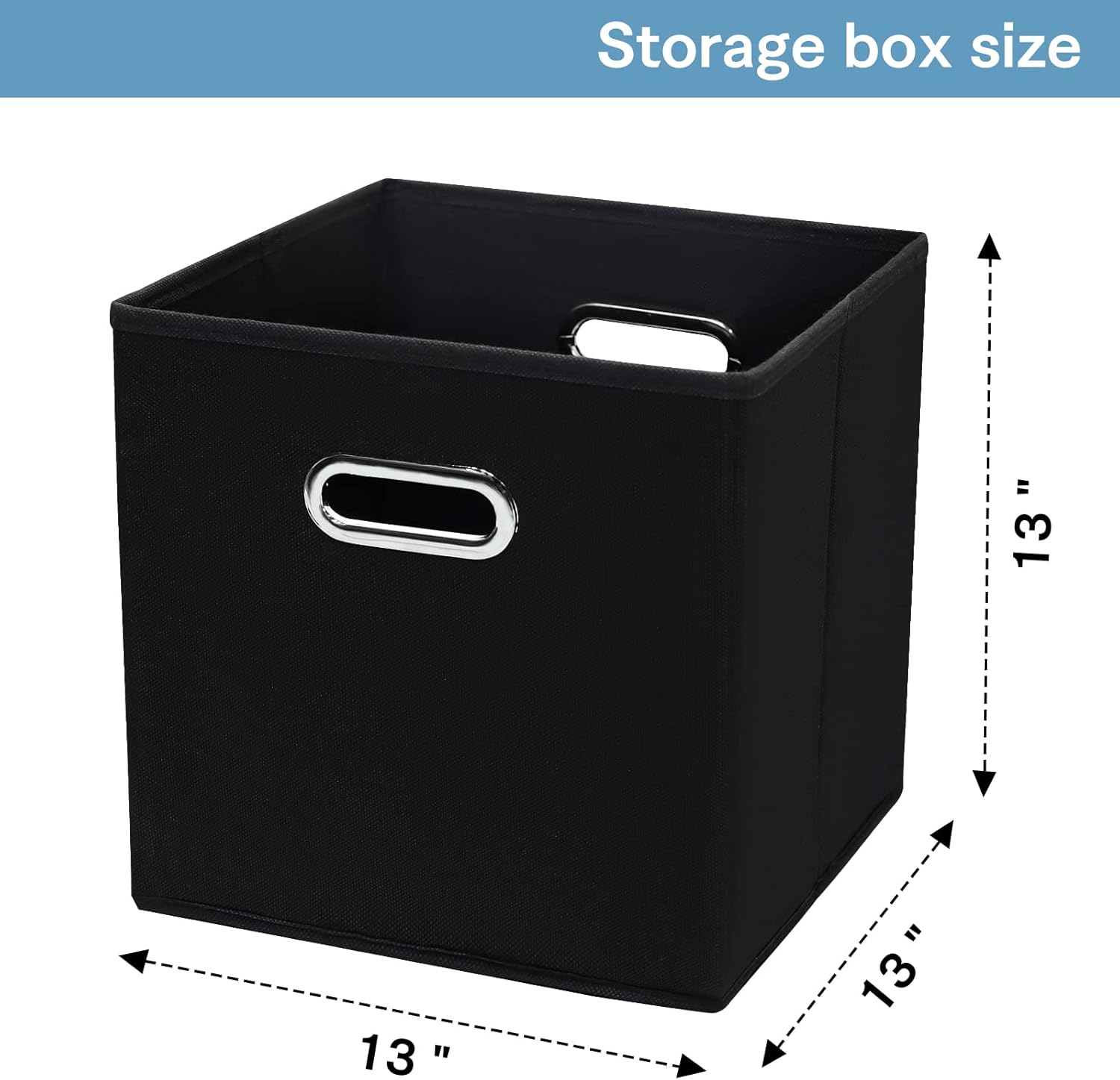 Skiennix Black Fabric Cubby Storage Bins - Foldable 13x13x13 Inch Cube Organizer | Set of 3 with Dual Handles