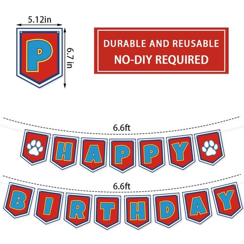 Cartoon Dog Paw Happy Birthday Banner- Cute Birthday Decorations for Boys, Cartoon Themed Happy Birthday Sign for Boys 1st 2nd 3rd Party Baby Shower