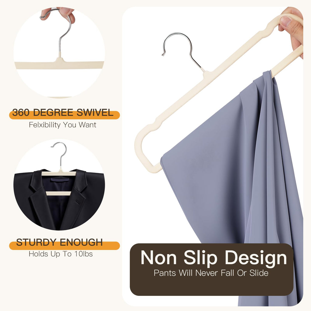 Uinicor Velvet Hangers Pants Hangers 20 Pack Velvet Pant Hangers,Heavy Duty Felt Hangers for Pants,Jeans,Scarf,Towels,Tank Top,Coat.Closet Organizers and Storage（Beige）