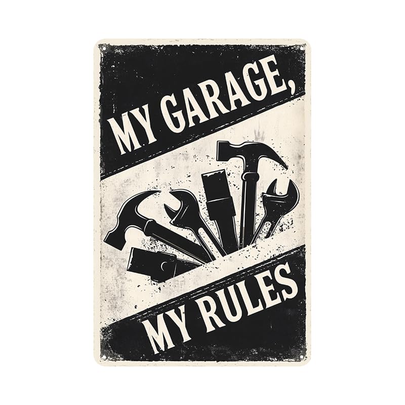 My Garage My Rules Vintage Metal Sign - 8x12 Inch Wall Art