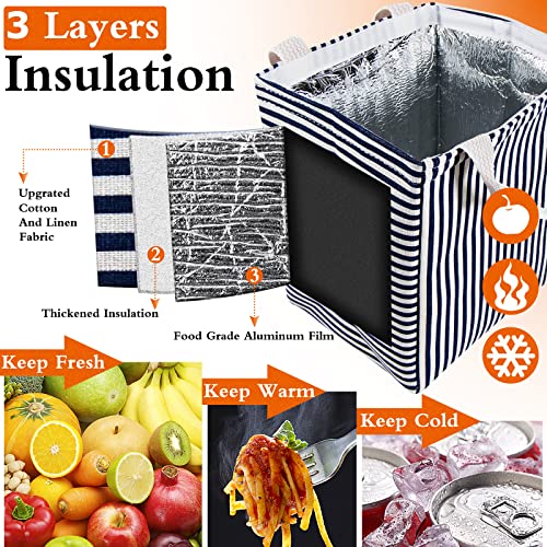 Daixers Insulated Lunch Bag - Reusable Thermal Lunch Tote, Striped Blue