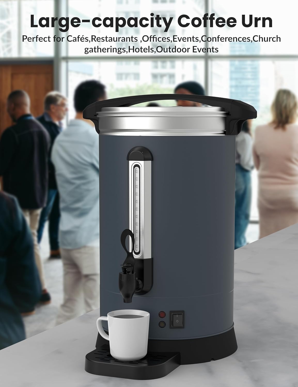 ExploreHorizon 80 Cup Commercial Coffee Urn - 12L/3.2Gal Stainless Steel Electric Coffee Maker With Double Wall Insulation, Hot Beverage & Water Dispenser for Weddings, Parties, Catering, Buffets