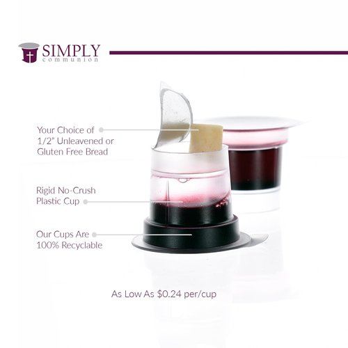 Simply Communion Pre-filled Communion Cups - Tray & Seatback Pew Compatible Cups and Wafer - Concord Juice and Bread - Box of 25 - EASY Open Made in the USA
