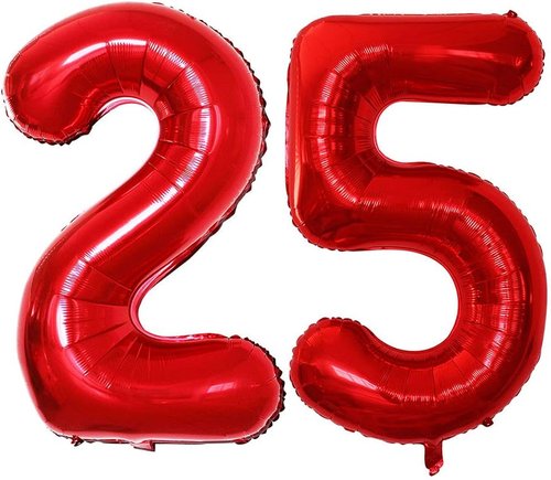 GOER Jumbo 42-Inch Number 25 Balloons - Red Foil Helium Decorations for 25th Birthday Party