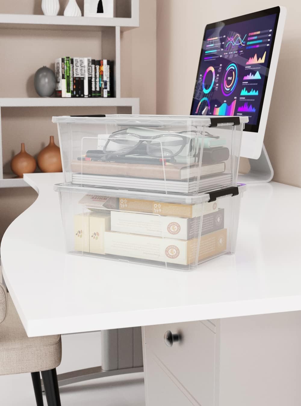 WYT 12-Pack Clear Plastic Storage Bins - 5-Quart Containers with Lids & Latch Buckles | Organize with Ease