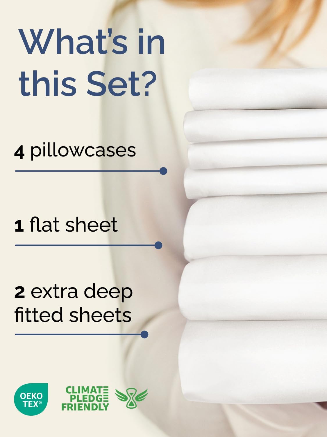 Skiennix Extra Deep Split King Sheet Set - 7 Piece Cooling Bedding - Soft, Wrinkle-Free, Antique White