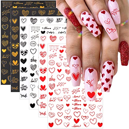 Heart Nail Stickers 9 Sheets 3D Valentine's Day Laser Decals