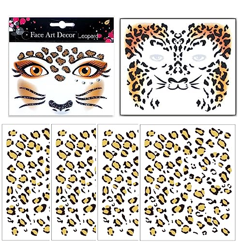 Leopard Face Temporary Tattoos Gold Cheetah Cat Makeup Stickers for Halloween