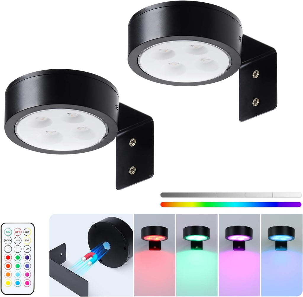 Skiennix Wireless Battery Operated Painting Light - 13 Color RGB, Remote Control, Dimmable | 2-Pack Black Display Light