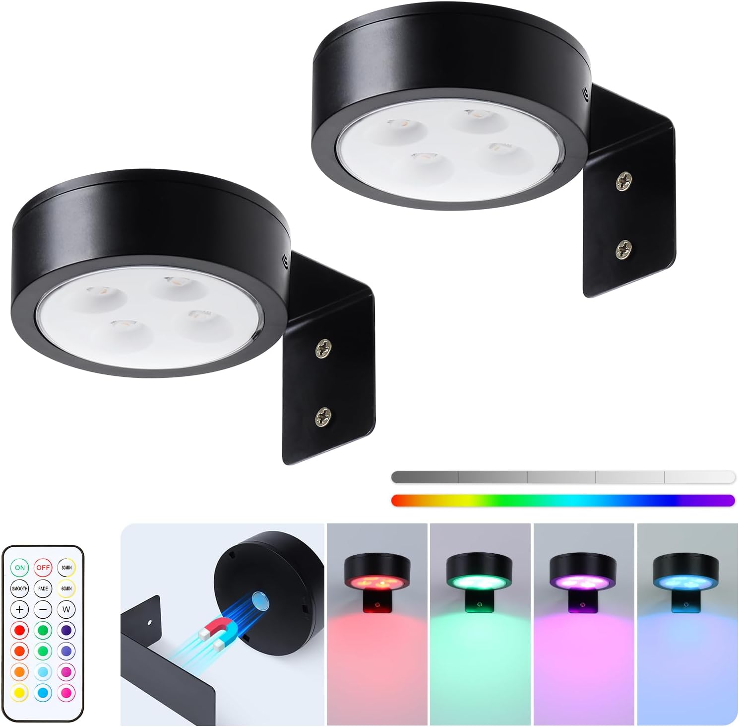 Skiennix Wireless Battery Operated Painting Light - 13 Color RGB, Remote Control, Dimmable | 2-Pack Black Display Light