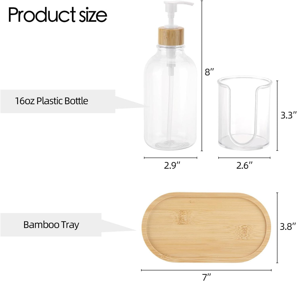 Regine Switzerland Mouthwash Dispenser - 17oz Refillable Clear Pump Bottle with Tray for Bathroom Organization