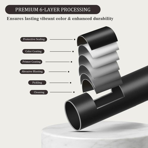 Oneach Black Curtain Rods for Windows 66 to 120 Inch, 1 Inch Pole Adjustable Length Heavy Duty Metal Curtain Rod Set, for Outdoor Bedroom Kitchen Living Room (16 to 120 Inch)