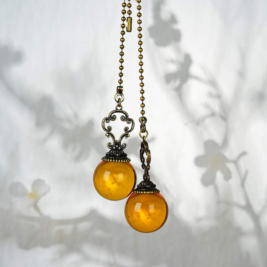 LONGSHENG - SINCE 2001 - Set of 2 Vintage-Style Amber Fan Pull Ceiling Fan Chain Pulls Crystal Ball 12inch Chains for Fan Light
