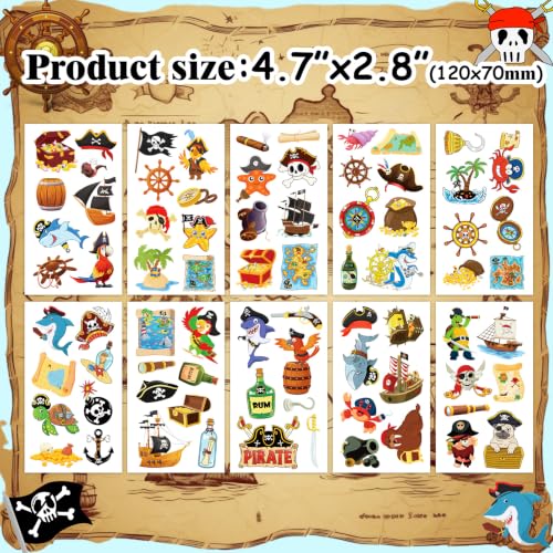 Konsait 10 Sheets Pirate Temporary Tattoos - Skull & Treasure Map Fake Tattoos