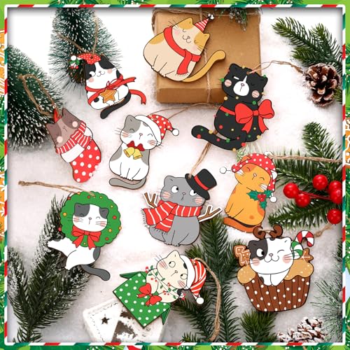 Cute 40 Pack Christmas Cat Ornaments Set Holiday Tree Decorations