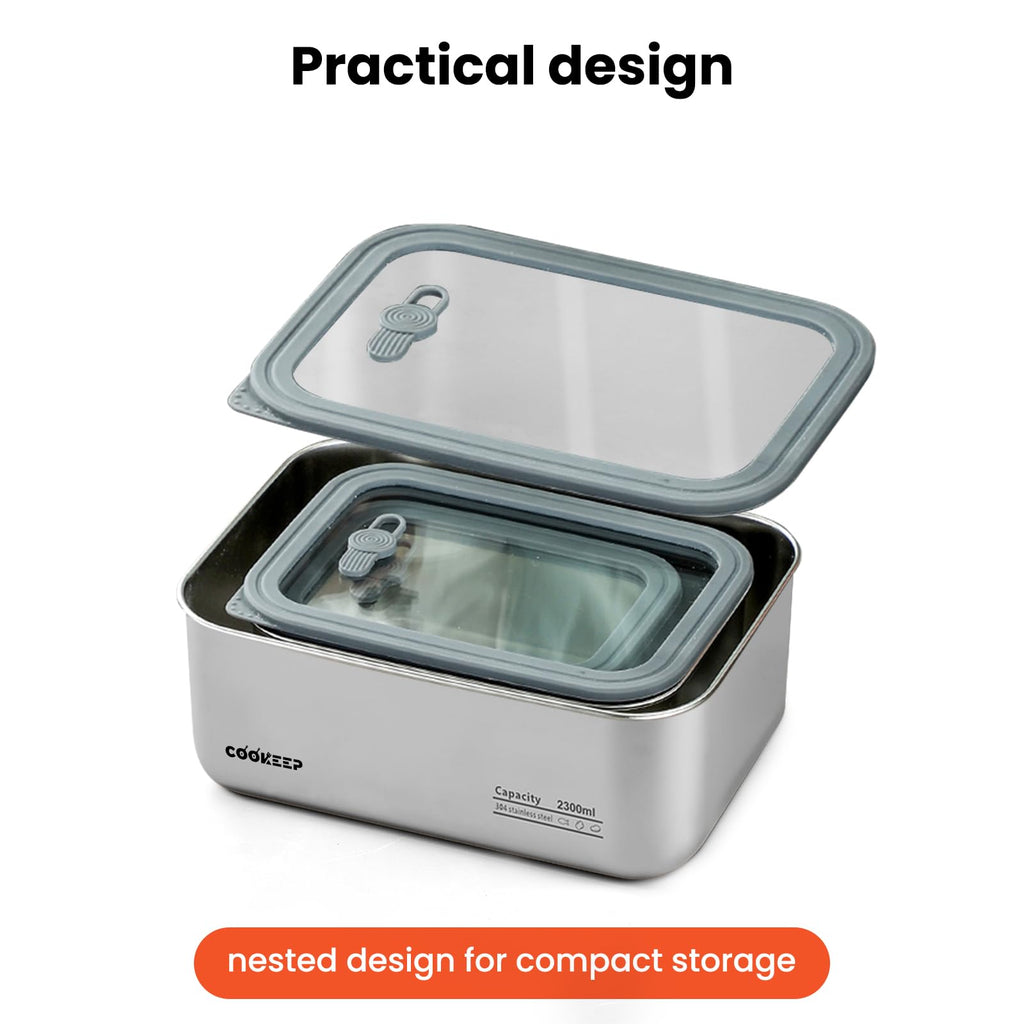 3Pcs Stainless Steel Food Containers,Stainless Steel Containers with Lids,Snack Containers,Lunch Box,Easy Clean,Airtight&Leakproof for Kitchen Storage,Dishwasher Safe,BPA-Free (22oz+44oz+77oz)