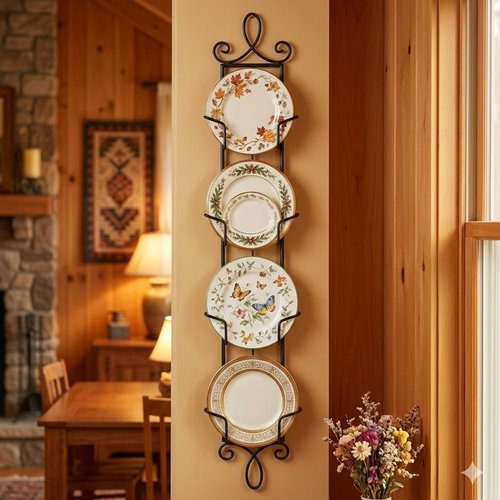 HOHIYA 42 Inch Plate Hangers Wall Display Rack 2 Pack Metal 4-Tier Vertical Heavy Duty Holder for Collectible Plates Picture Frames Artwork Taiwan Made Black