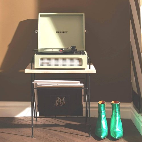 Crosley Wiltshire Record Player Stand, Media Console with Vinyl Storage, Modern Home Organizer, Natural