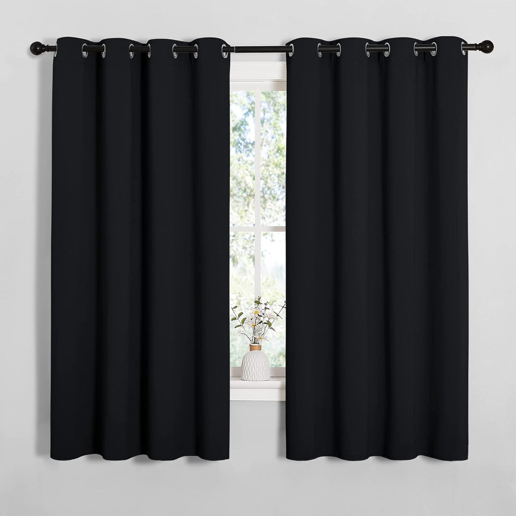 NICETOWN Blackout Curtains - Thermal Insulated Grommet Drapery Panels, 55" x 68", Solid Black (2 Panels)