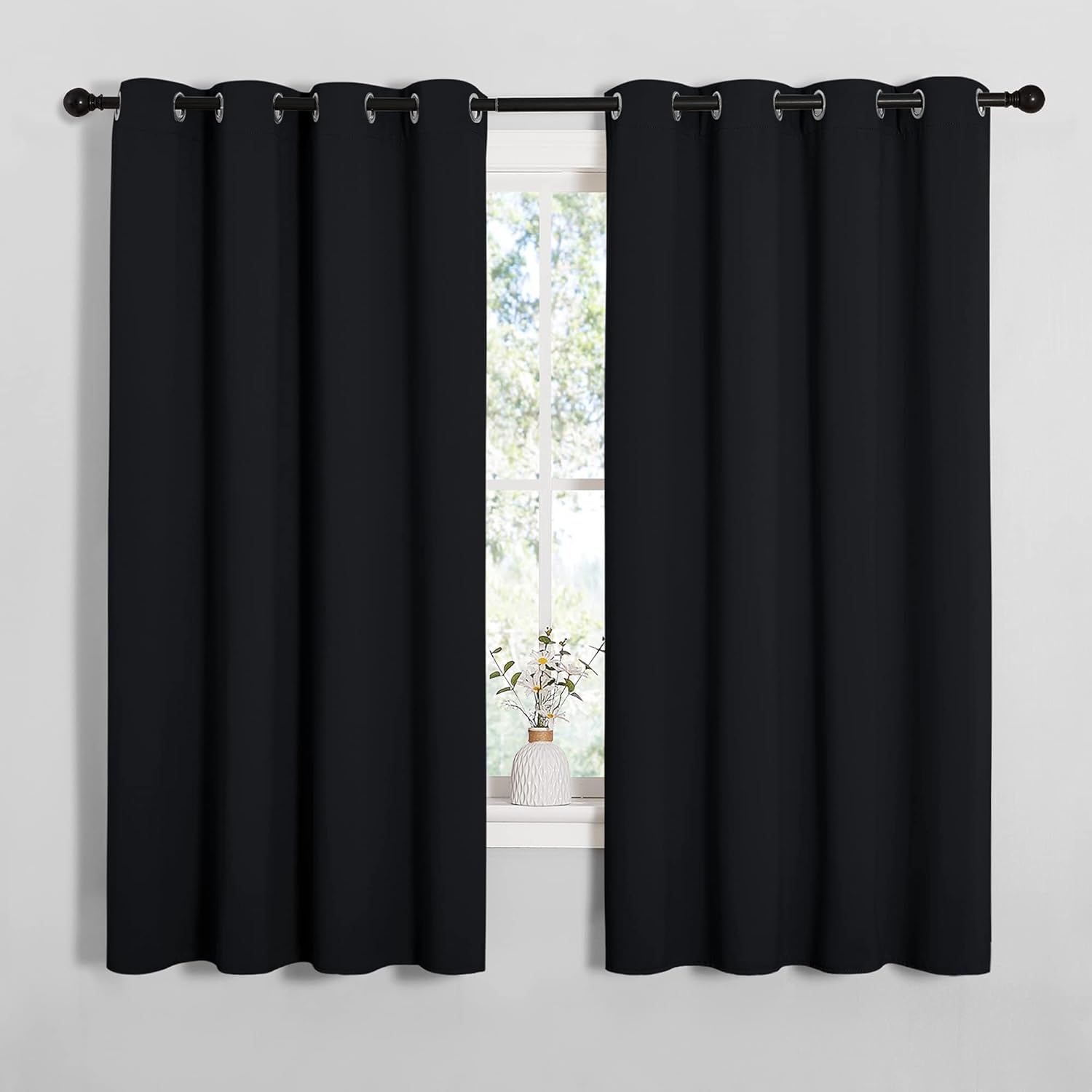 NICETOWN Blackout Curtains - Thermal Insulated Grommet Drapery Panels, 55" x 68", Solid Black (2 Panels)