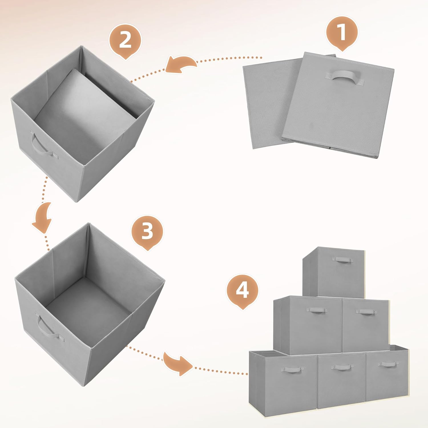 Storage Maniac Storage Cubes - 13 Inch Collapsible Fabric Bins with Handles | 6-Pack Grey for Easy Organization
