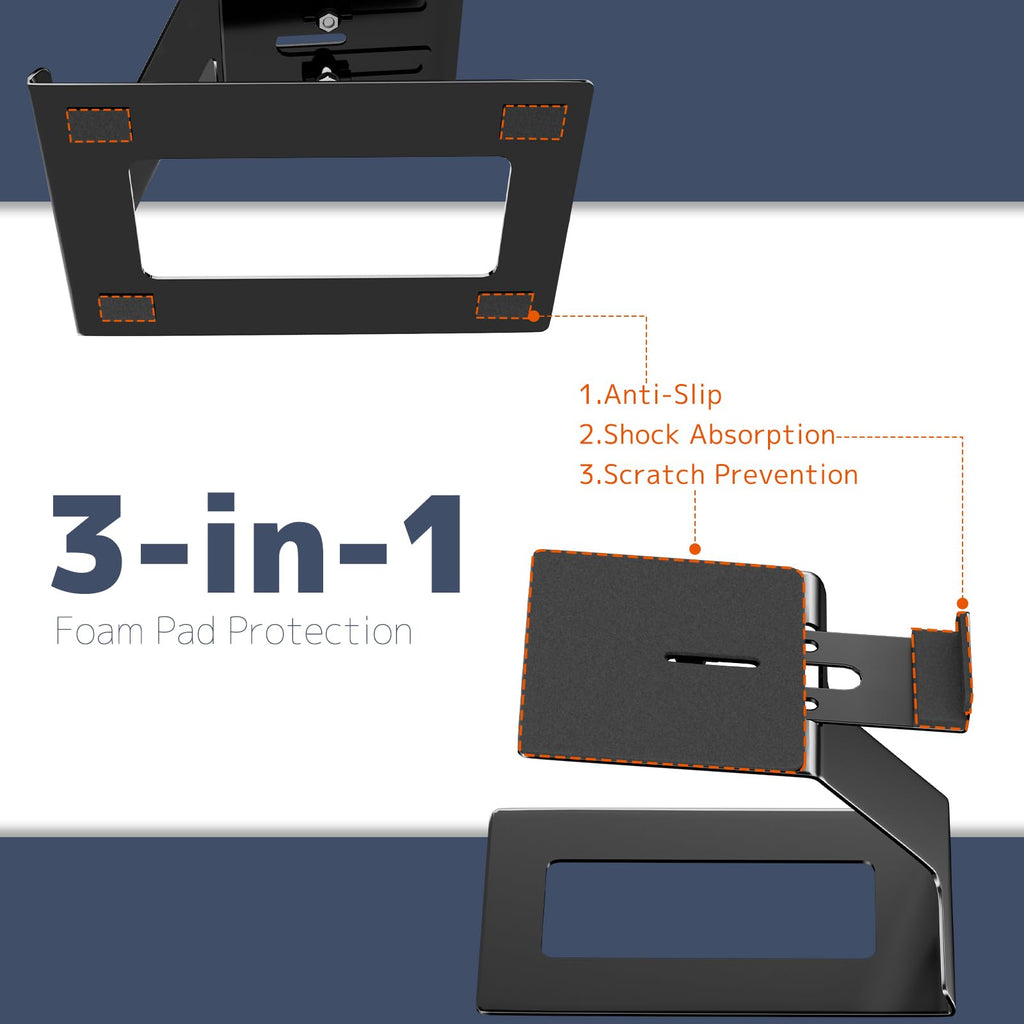 PUTORSEN Desk Speaker Stands,Desktop Speaker Stands for Most Small & Medium Bookshelf Speakers, Computer Speakers,Depth Up to 7.71in,6 Tilt Angle,Speaker Risers with Vibration Absorption Pad, Black