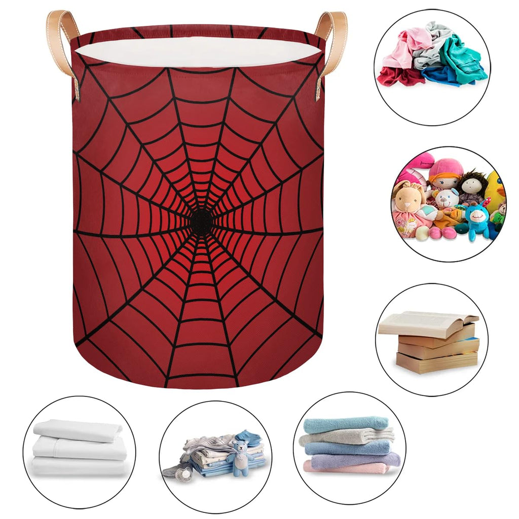 Red Spider Web Laundry Hamper Basket for Boys 18" Collapsible Polyester Sturdy & Lightweight Clothes Storage Bin with Handles for Kids Room Bedroom Bathroom Living
