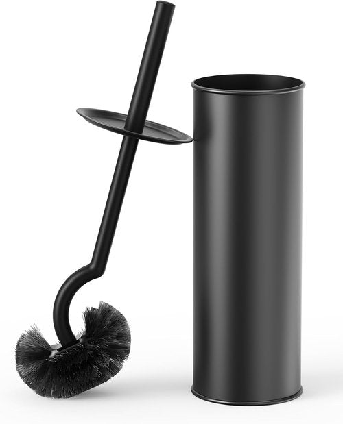Cesun Toilet Brush Set - Curved Design for Deep Cleaning Under Rim | 304 Stainless Steel, Black, 2 Replaceable Heads