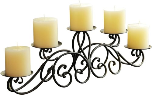 Adeco 5 Pillar Candle Holder - Elegant Black Candelabra with Antique Finish for Home Decor