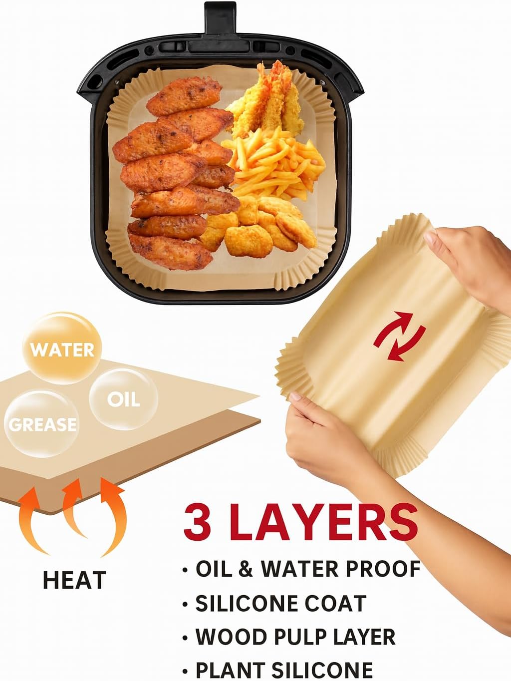 Skiennix 200 Pack Air Fryer Liners - Disposable Unbleached Parchment Paper, Non-Stick & Heat Resistant