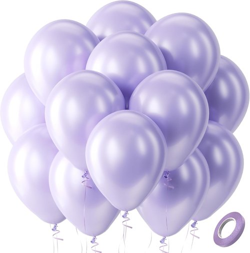 Bezente Pearl Lavender Latex Balloons - 100 Pack 12-Inch Round Helium Light Pastel Purple Party Decor
