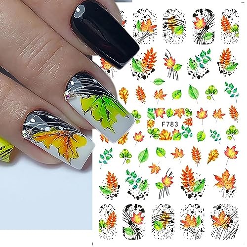 Vezocim Fall Maple Leaf Nail Art Stickers 3D Self-Adhesive Decals 9 Sheets